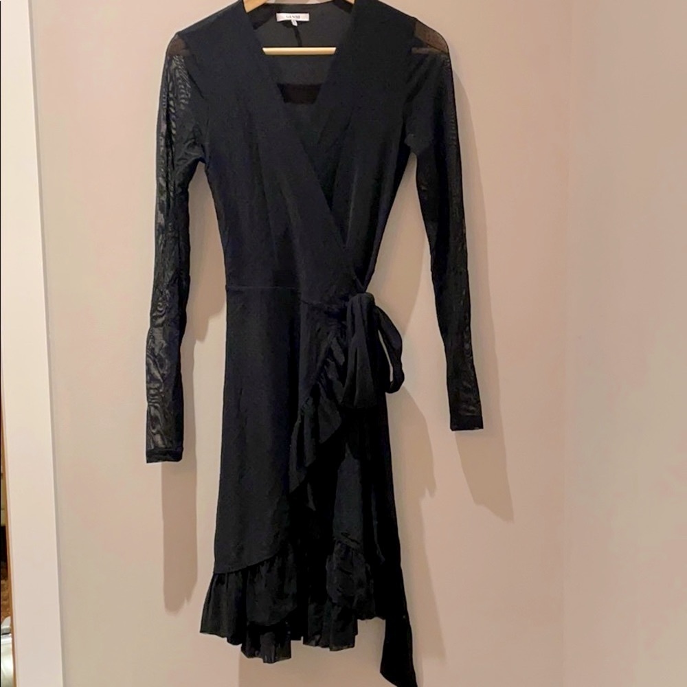 Ganni wrap dress with tulle sleeves